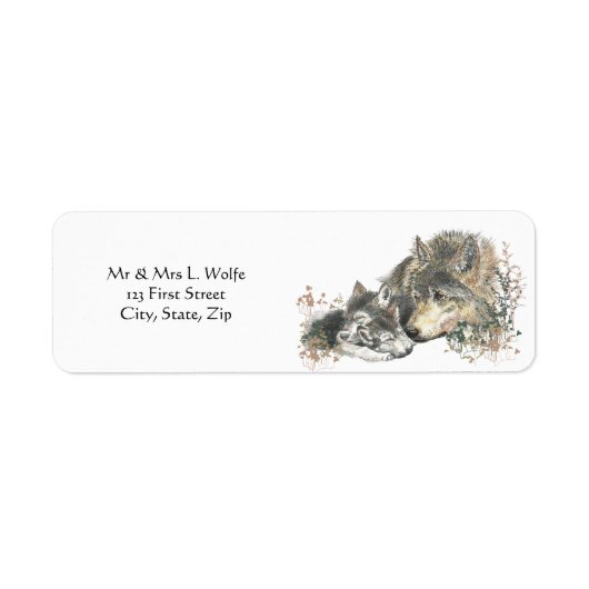Waterverf Wolf & Cub Animal Art Etiket (Voorkant)