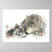 Waterverf Wolf & Cub Animal Art Poster (Voorkant)