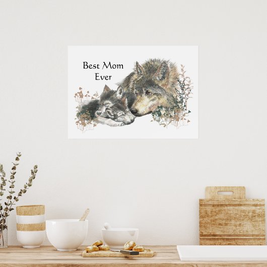 Waterverf Wolf & Cub Best Mam Ever Poster (Keuken)