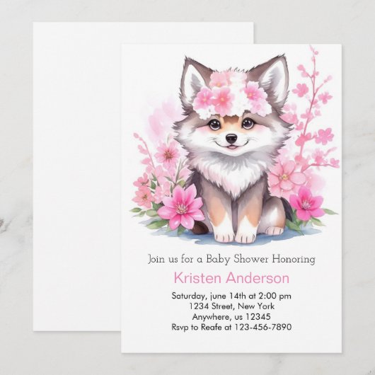 Waterverf Wolf Cub Oasis Baby shower Kaart (Voorkant / Achterkant)