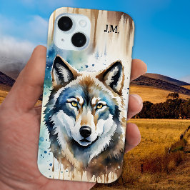 Waterverf Wolf Dierenvriend iPhone 15 Case
