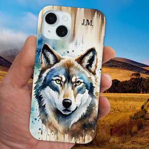 Waterverf Wolf Dierenvriend iPhone 15 Case