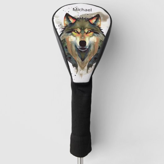 Waterverf Wolf Earths Tones Golfheadcover (Voorkant)
