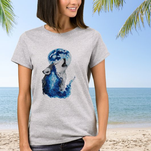 Waterverf Wolf en Maan T-shirt