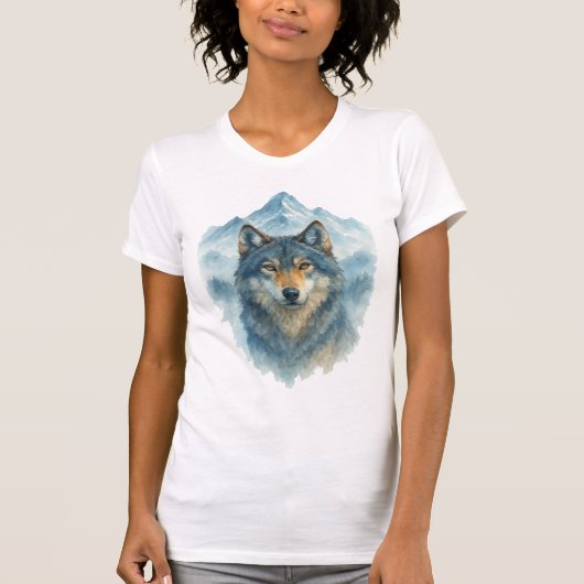 Waterverf Wolf en Mountain T-shirt (Voorkant)