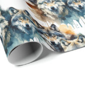 Waterverf Wolf Familie Dier Natuur Kunst Cadeaupapier (Rol Hoek)