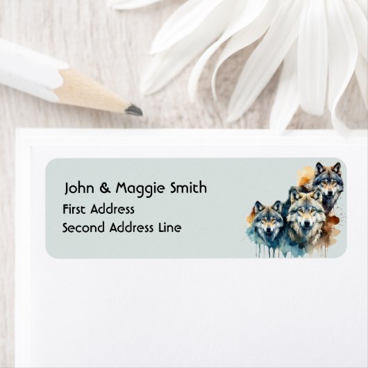 Waterverf wolf familie wolven dierlijke kunst etiket (Insitu)