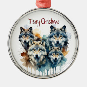 Waterverf Wolf Family Dier Wildlife Natuur Art Metalen Ornament