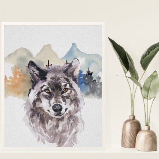 Waterverf Wolf Forest Nursery Child Woodland Poster