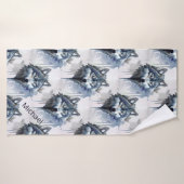 Waterverf Wolf Head Dusty Blue Badhanddoek (Badhanddoek)