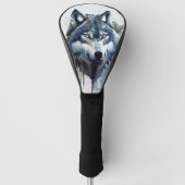 Waterverf Wolf Head Dusty Blue Golfheadcover (Voorkant)