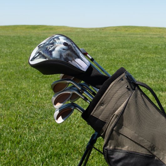 Waterverf Wolf Head Dusty Blue Golfheadcover (Insitu)