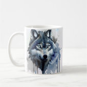Waterverf Wolf Head Dusty Blue Monogram Koffiemok (Links)