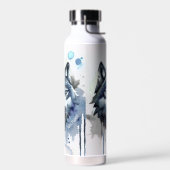 Waterverf Wolf Head Dusty Blue Monogram Waterfles (Links)