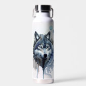 Waterverf Wolf Head Dusty Blue Monogram Waterfles (Voorkant)
