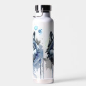 Waterverf Wolf Head Dusty Blue Monogram Waterfles (Rechts)