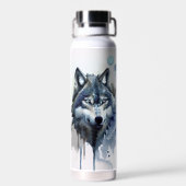 Waterverf Wolf Head Dusty Blue Monogram Waterfles (Achterkant)