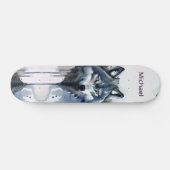 Waterverf Wolf Head Dusty Blue Persoonlijk Skateboard (Horizontaal)