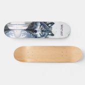 Waterverf Wolf Head Dusty Blue Persoonlijk Skateboard (Horizontaal)