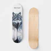 Waterverf Wolf Head Dusty Blue Persoonlijk Skateboard (Voorkant)
