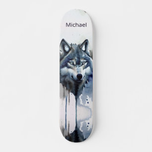 Waterverf Wolf Head Dusty Blue Persoonlijk Skateboard
