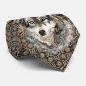 Waterverf Wolf Head, grijze bruine kleuren Stropdas (Opgerold)