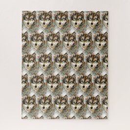 Waterverf Wolf Head, grijze zwarte kleuren Legpuzzel