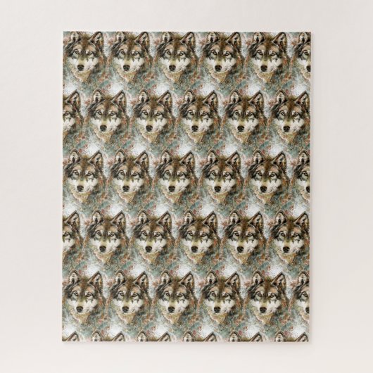 Waterverf Wolf Head, grijze zwarte kleuren Legpuzzel (Verticaal)