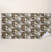 Waterverf Wolf Head, grijze zwarte kleuren Strandlaken (Voorkant)