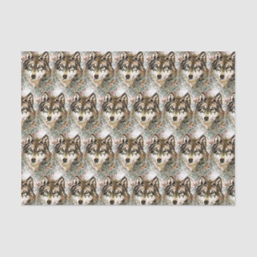 Waterverf Wolf Head, grijze zwarte kleuren Tissuepapier (Voorkant)