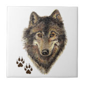 Waterverf Wolf Head Logo & Tracks Canis Lupis Tegeltje (Voorkant)