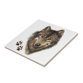 Waterverf Wolf Head Logo & Tracks Canis Lupis Tegeltje (Zijkant)