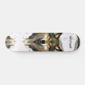 Waterverf Wolf Head Warm Tones Monogram Persoonlijk Skateboard (Horizontaal)