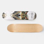 Waterverf Wolf Head Warm Tones Monogram Persoonlijk Skateboard (Horizontaal)