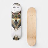 Waterverf Wolf Head Warm Tones Monogram Persoonlijk Skateboard (Voorkant)