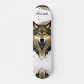 Waterverf Wolf Head Warm Tones Monogram Persoonlijk Skateboard (Voorkant)