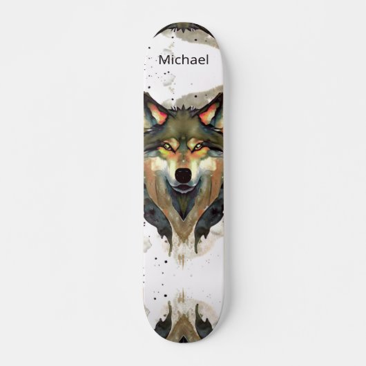 Waterverf Wolf Head Warm Tones Monogram Persoonlijk Skateboard (Voorkant)