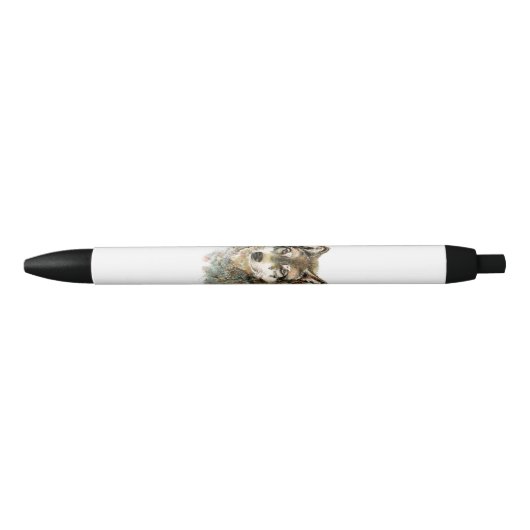 Waterverf Wolf Head Wildlife Animal Art Zwarte Inkt Pen (Voorkant)