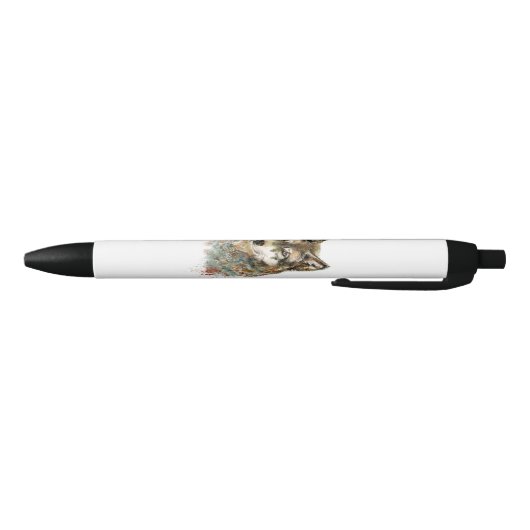 Waterverf Wolf Head Wildlife Animal Art Zwarte Inkt Pen (Bodem)