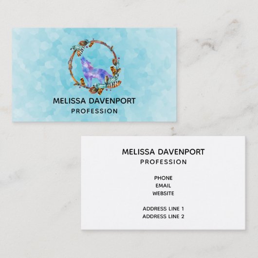 Waterverf Wolf Howling in een Boho stijl kransbus Visitekaartje (Voorkant / Achterkant)