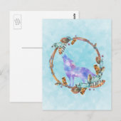 Waterverf Wolf Howling in een Boho Style Wreater Briefkaart (Voorkant / Achterkant)