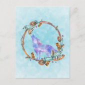 Waterverf Wolf Howling in een Boho Style Wreater Briefkaart (Voorkant)