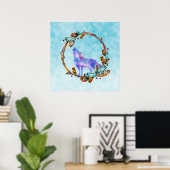 Waterverf Wolf Howling in een Boho Style Wreater Poster (Thuiskantoor)