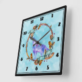 Waterverf Wolf Howling in een Boho Style Wreater Vierkante Klok (Hoek)