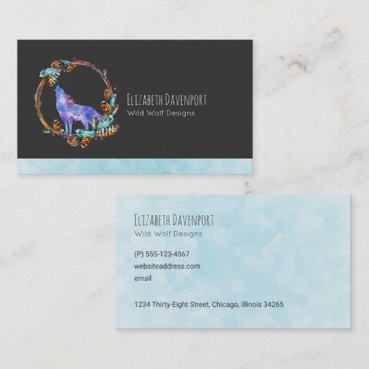 Waterverf Wolf Howling in een Boho Style Wreater Visitekaartje (Voorkant / Achterkant)