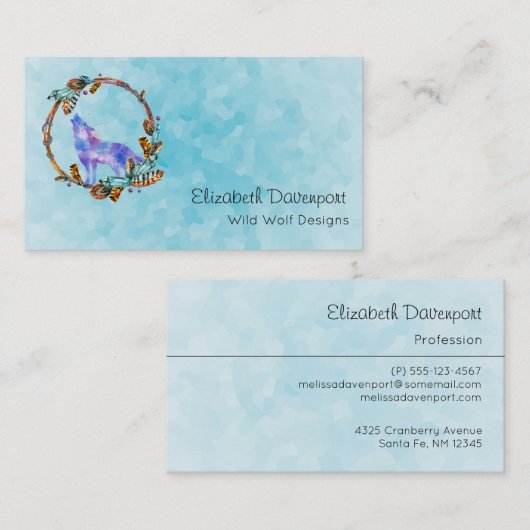 Waterverf Wolf Howling in een Boho Style Wreater Visitekaartje (Voorkant / Achterkant)