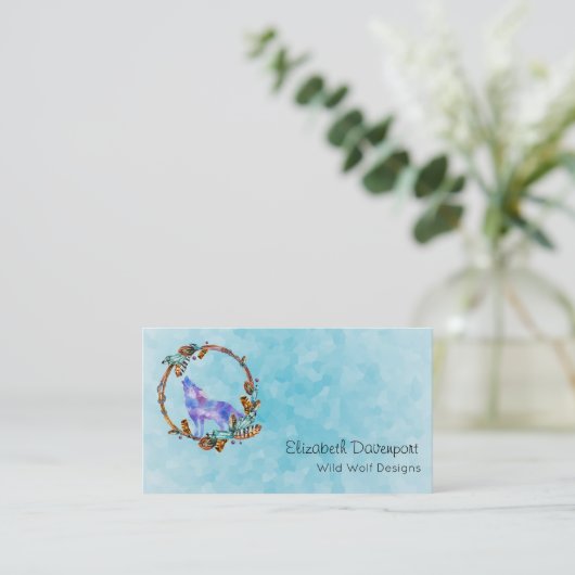 Waterverf Wolf Howling in een Boho Style Wreater Visitekaartje (Staand voorkant)