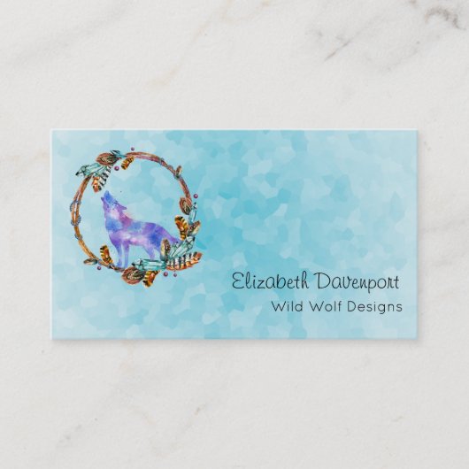 Waterverf Wolf Howling in een Boho Style Wreater Visitekaartje (Voorkant)
