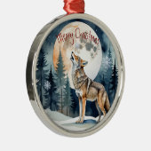 Waterverf Wolf Howling Moon Winter Dierlijke kunst Metalen Ornament (Rechts)