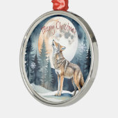 Waterverf Wolf Howling Moon Winter Dierlijke kunst Metalen Ornament (Links)